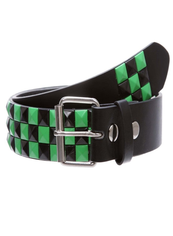 Beltiscool Snap On Punk Rock Black & Green Star Studded Checker Board Leather Belt, Black/Green | xs 27"-29" - Image 1